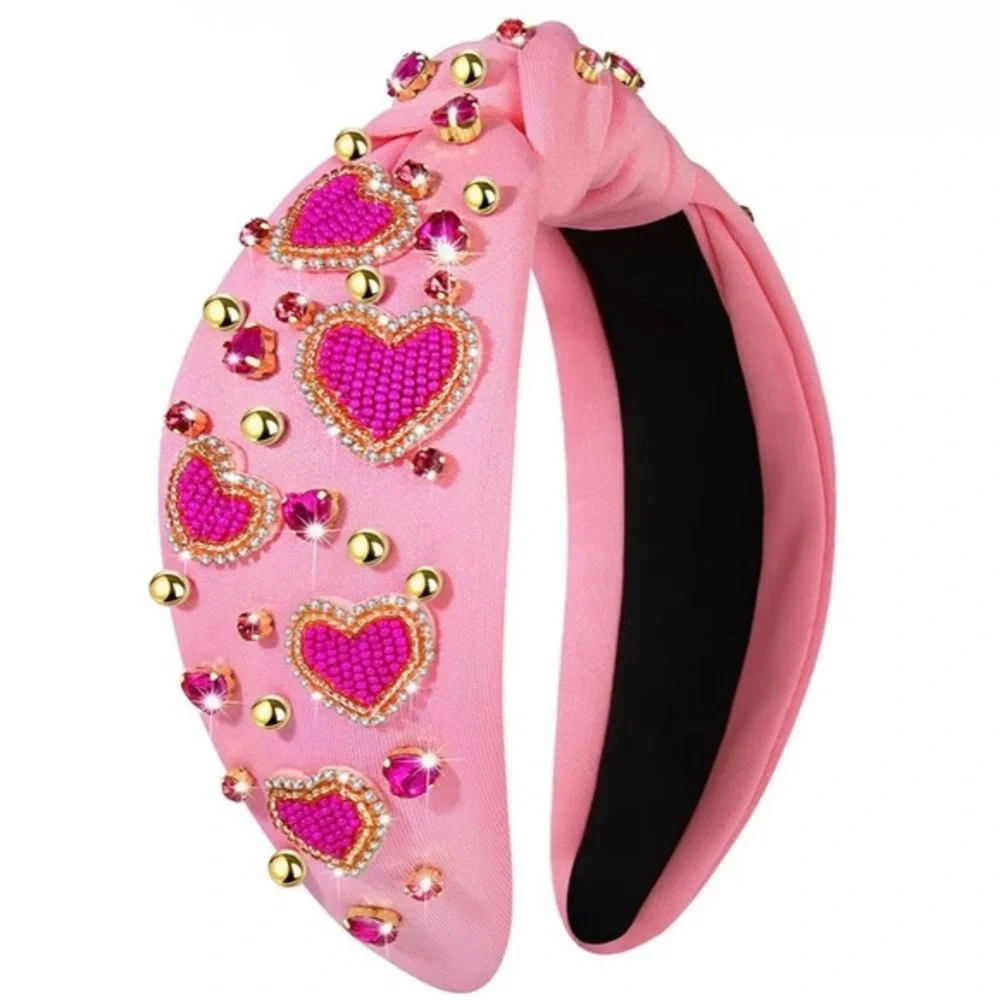 Pink Heart Embellished Headband